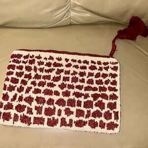 Anthropologie Red and White Beaded Wristlet